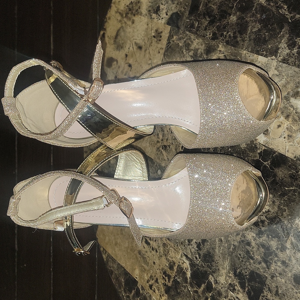 Sparkly Gold Chunky Heels